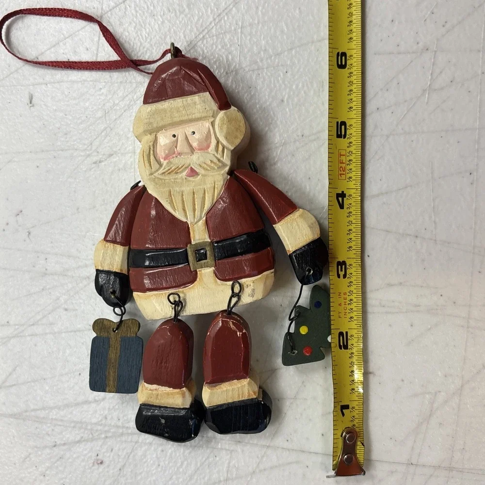 VTG Set Of 3‎ Wooden Ornaments Santa Hanger Articulated Star Santa Moon